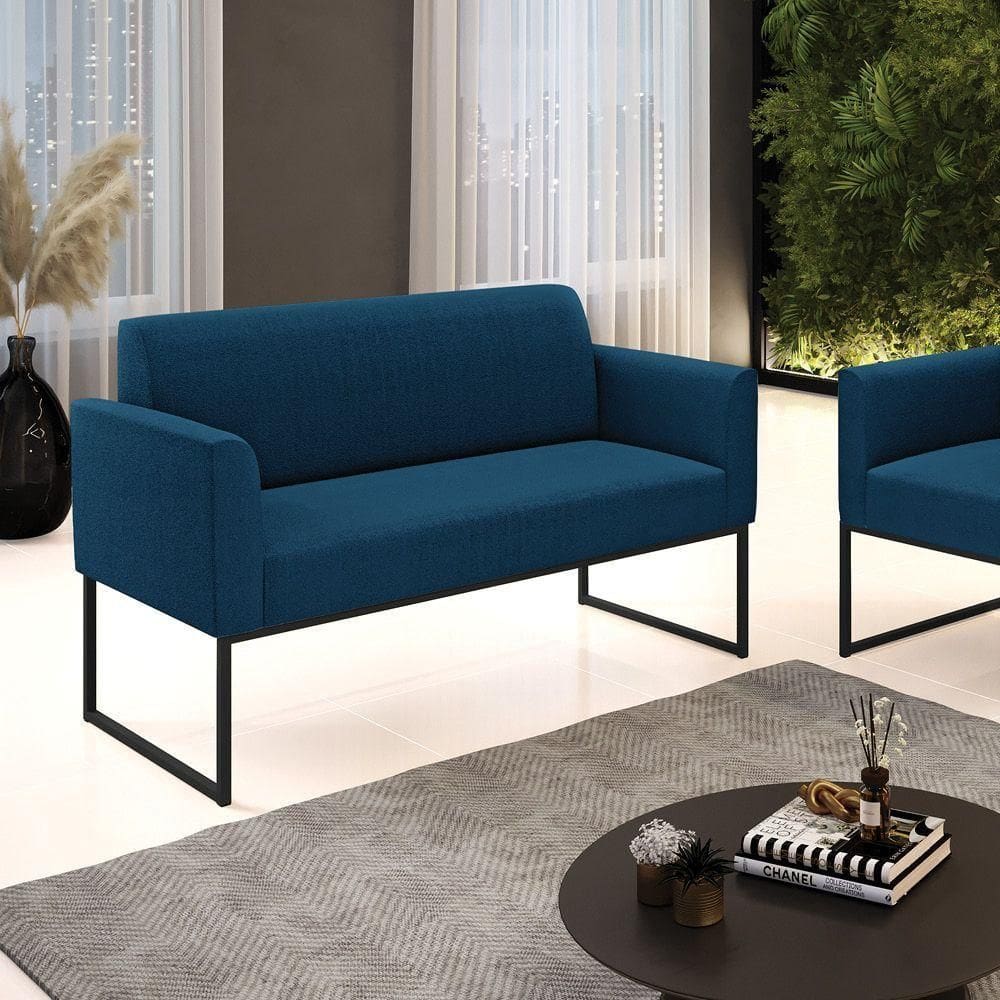 Sofá 2 Lugares Namoradeira Industrial Preto Marisa Bouclê Azul D03 - D`rossi