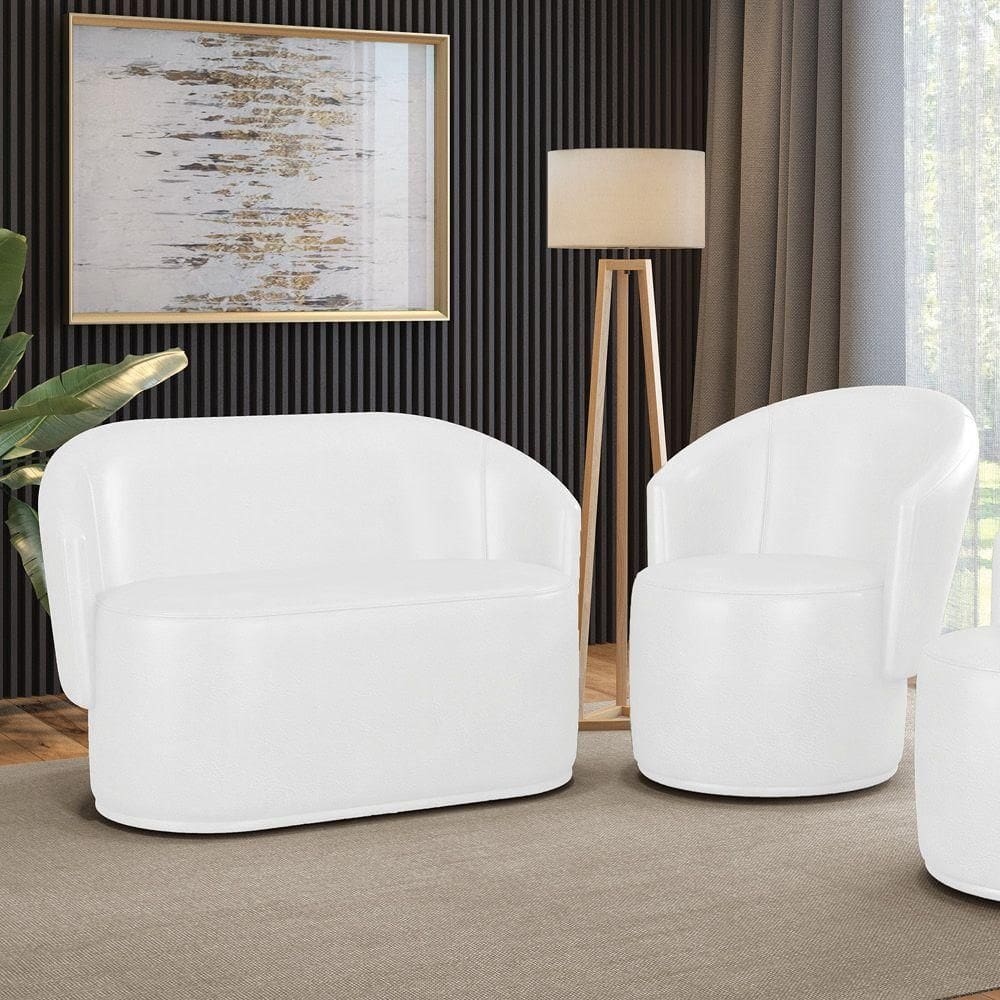 Sofá Namoradeira E Poltrona Orgânica Para Sala Malu Sintético Pu Branco M11 - D`rossi