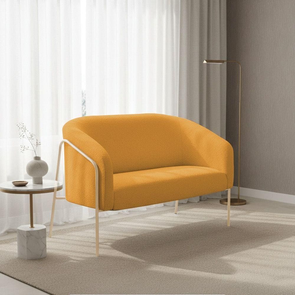 Sofá 2 Lugares Namoradeira Stella Base Industrial Alta Champanhe Bouclê D03 - D`rossi Cor Mostarda