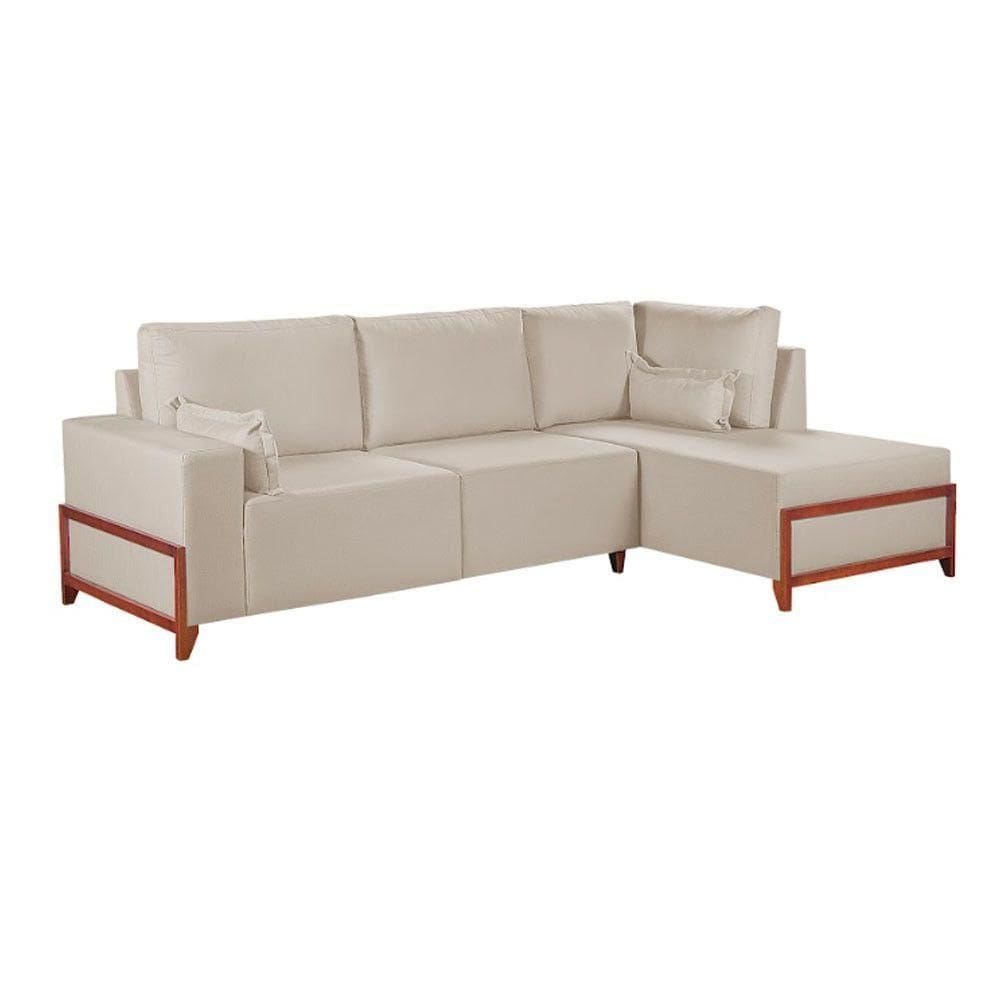 Sofá De Canto 4 Lugares Living Fixo Com Chaise Molas Bonnel Linho Bege
