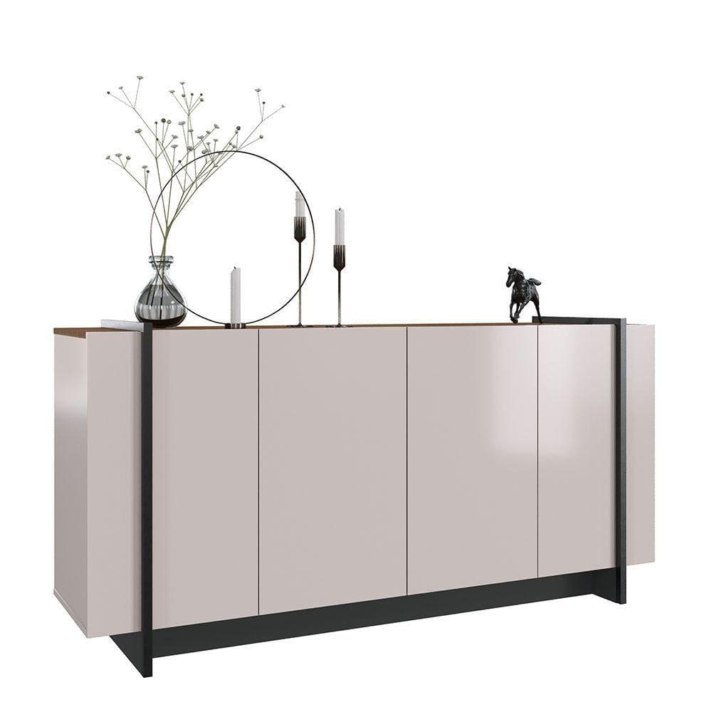 Aparador Buffet Copacabana 160cm 4 Portas De Giro - Ssx Multicoisas Cor Off White/nogueira Real/preto Fosco
