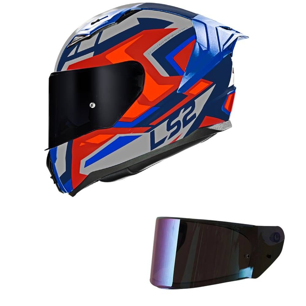 Capacete LS2 FF810 Vigo Spinn Cinza Vermelho e Azul Mais Viseira Camaleão