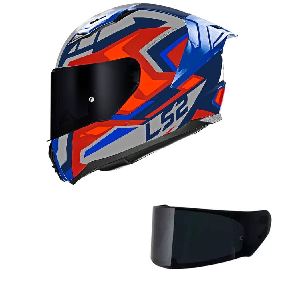 Capacete LS2 FF810 Vigo Spinn Cinza Vermelho e Azul Mais Viseira Fumê