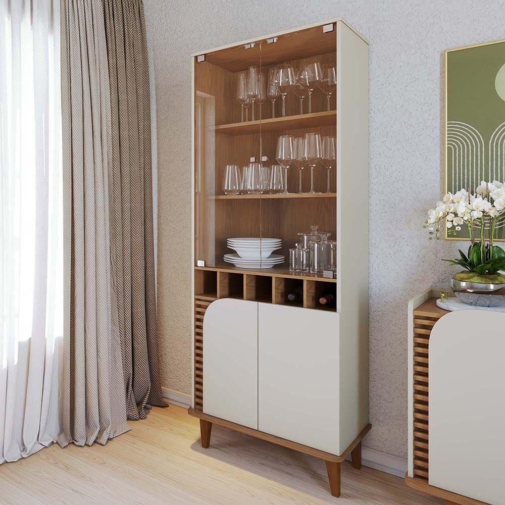 Cristaleira Jurere 70cm 4 Portas De Giro - Ssx Multicoisas Cor Off White Matte/freijo