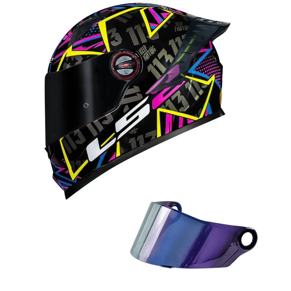 Capacete LS2 FF358 Pro Rafael Paschoalin Preto e Rosa Mais Viseira Camaleão