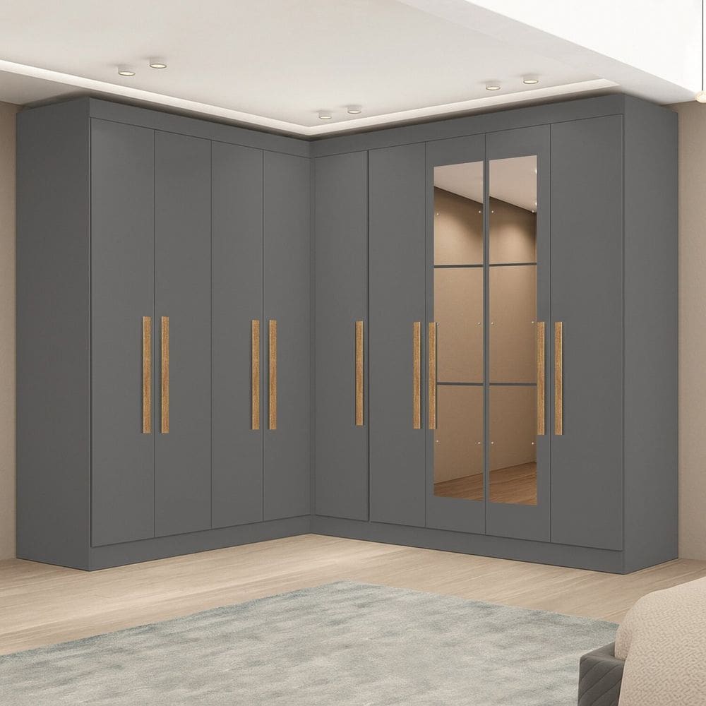 Módulo de Canto com Puxadores Mdf e Espelho Paris Onix