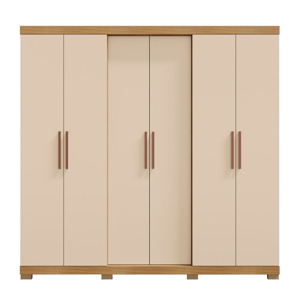 Guarda-roupa 6 Portas 4 Gavetas sem Espelho Valley Carvalho/Americano/Off White