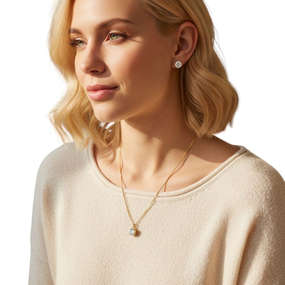 Kit Brinco E Colar Feminino Pingente Ponto de Luz Semi Jóia Juliana Prado 39087