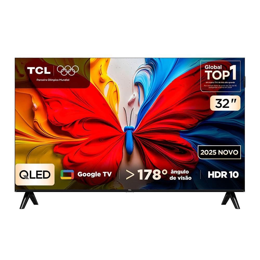 Smart TV TCL QLED Full HD 32” Polegadas com Google TV, Dolby Audio e Wi-Fi - 32S5K