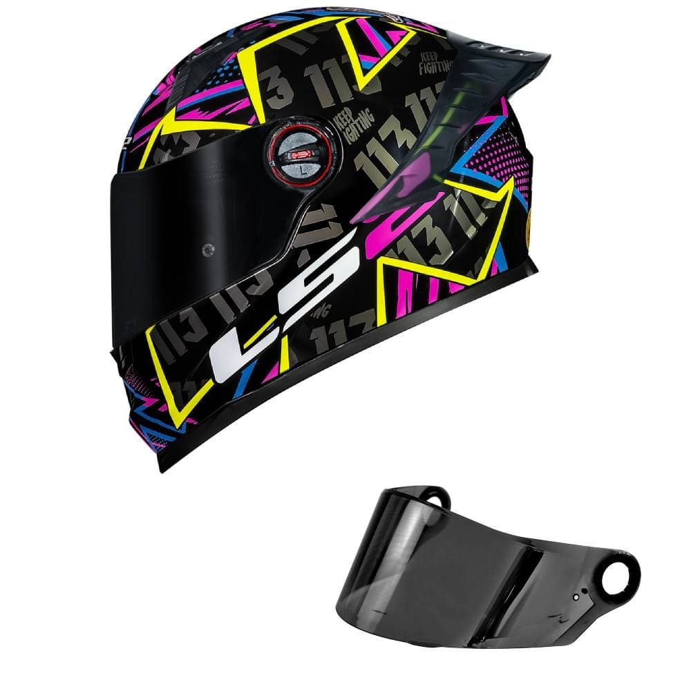 Capacete LS2 FF358 Pro Rafael Paschoalin Preto e Rosa Mais Viseira Fumê