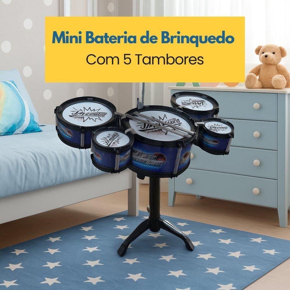Mini Bateria De Brinquedo Com 5 Tambor -