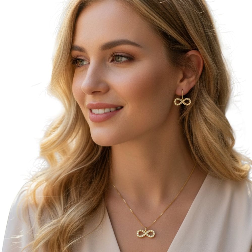 Kit Brinco E Colar Feminino Infinito Cravejado Em Zircônia Semi Jóia Juliana Prado 37949