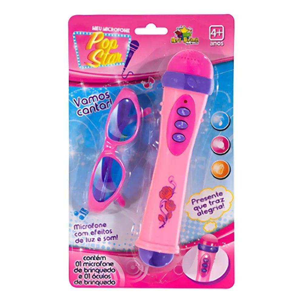 Art Brink Microfone Infantil Com Óculos Luz E Som Menina Pop