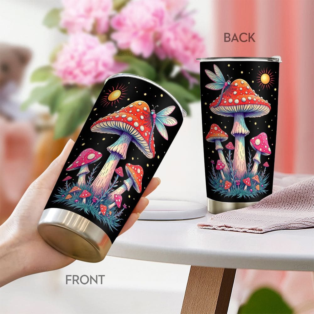 Copo de viagem Oasisdream Oasisdream 600 ml com estampa de cogumelos