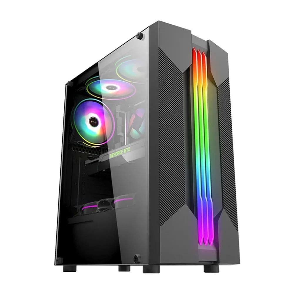 Gabinete Gamer K-Mex Bifrost VI CG-01A9, RGB, Mid Tower, Vidro Temperado, Sem Fonte, Sem Fan, Preto