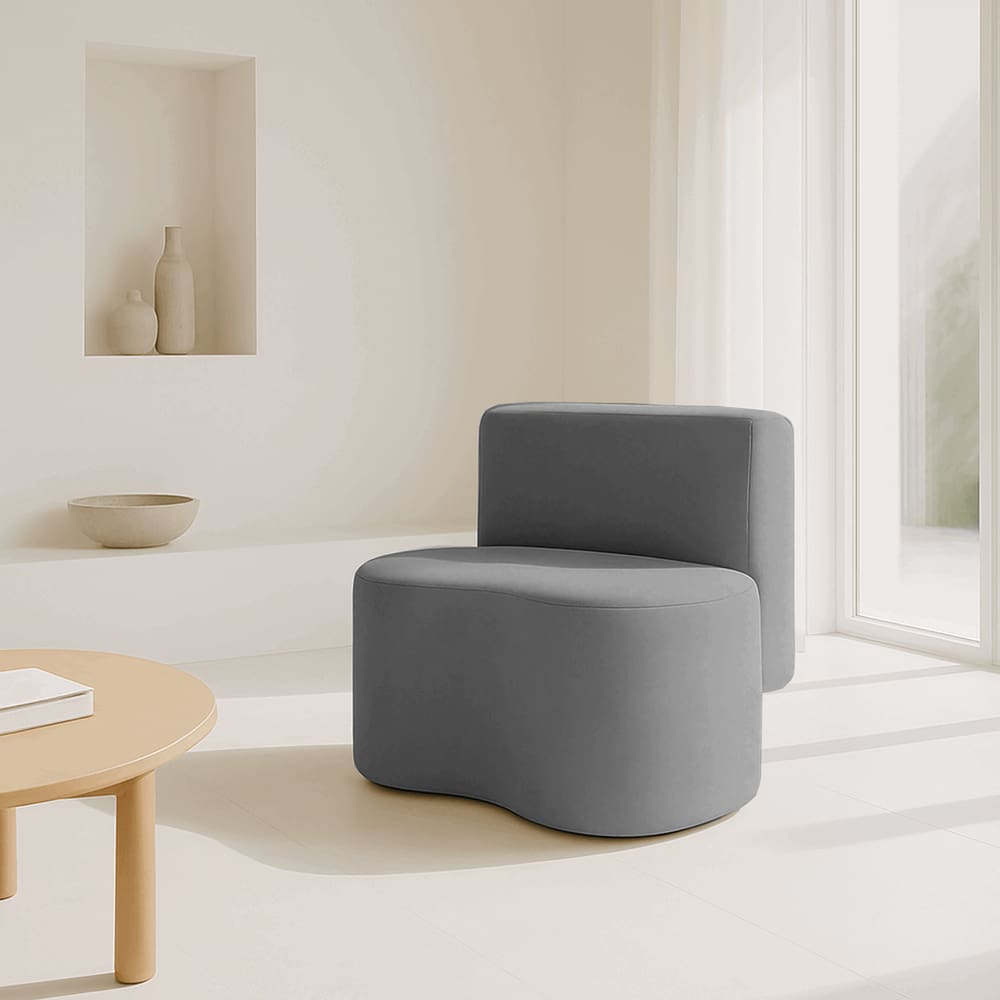 Puff Com Encosto Feijão Curvo Orgânico Sala Confortável Redondo Resistente Linho