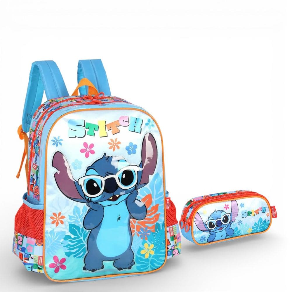 Kit Mochila Stitch Costas E Estojo Escolar Passeio