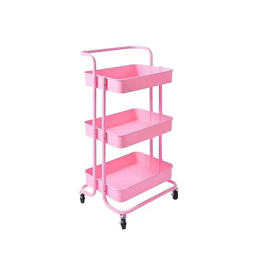 Carrinho Organizador Multiuso 3 Prateleiras 42x35x86cm - Jolitex MEK - Rosa