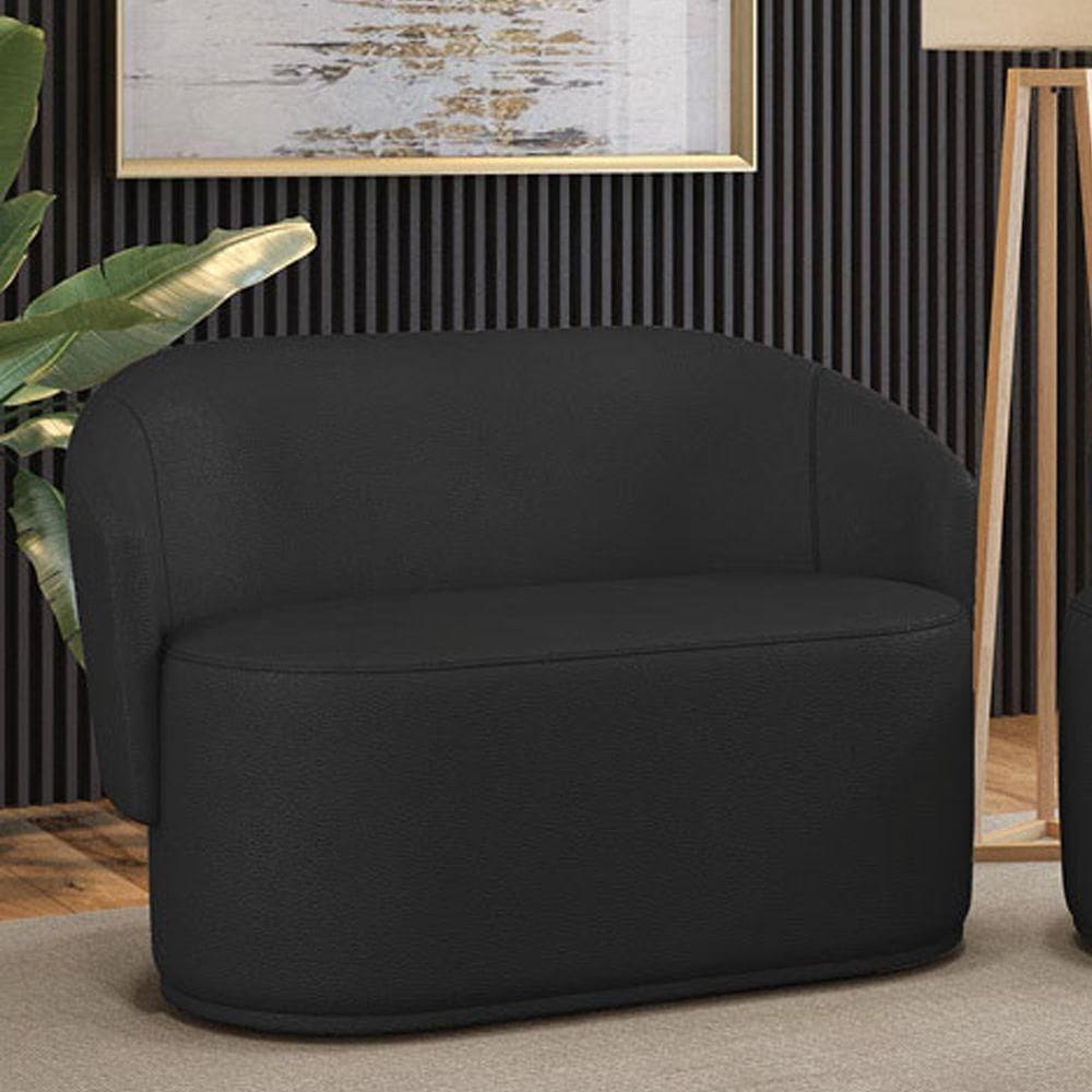 Sofá 2 Lugares Namoradeira Orgânica Para Sala Malu Sintético M11 - D`rossi Preto