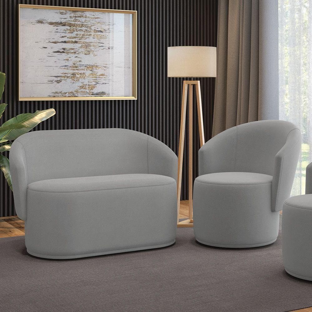 Sofá Namoradeira E Poltrona Orgânica Para Sala Malu Suede M11 - D`rossi Cinza