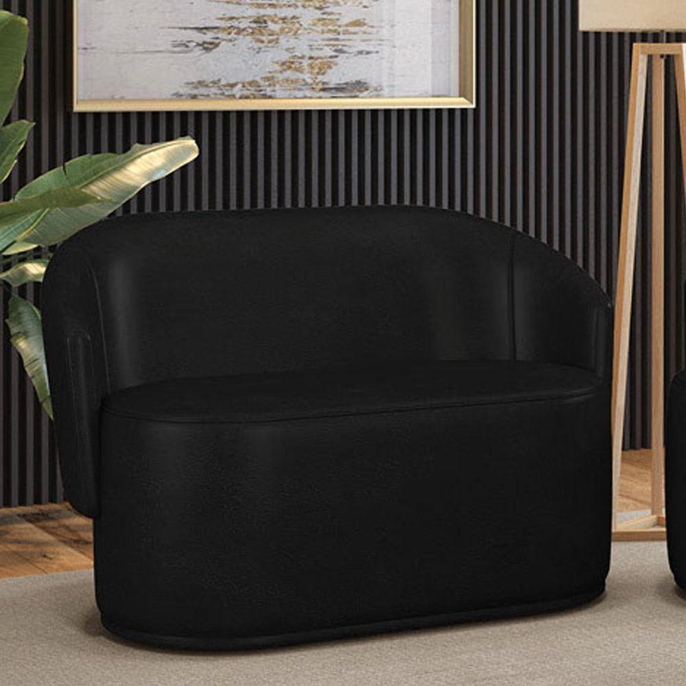 Sofá 2 Lugares Namoradeira Orgânica Para Sala Malu Sintético Pu M11 - D`rossi Preto