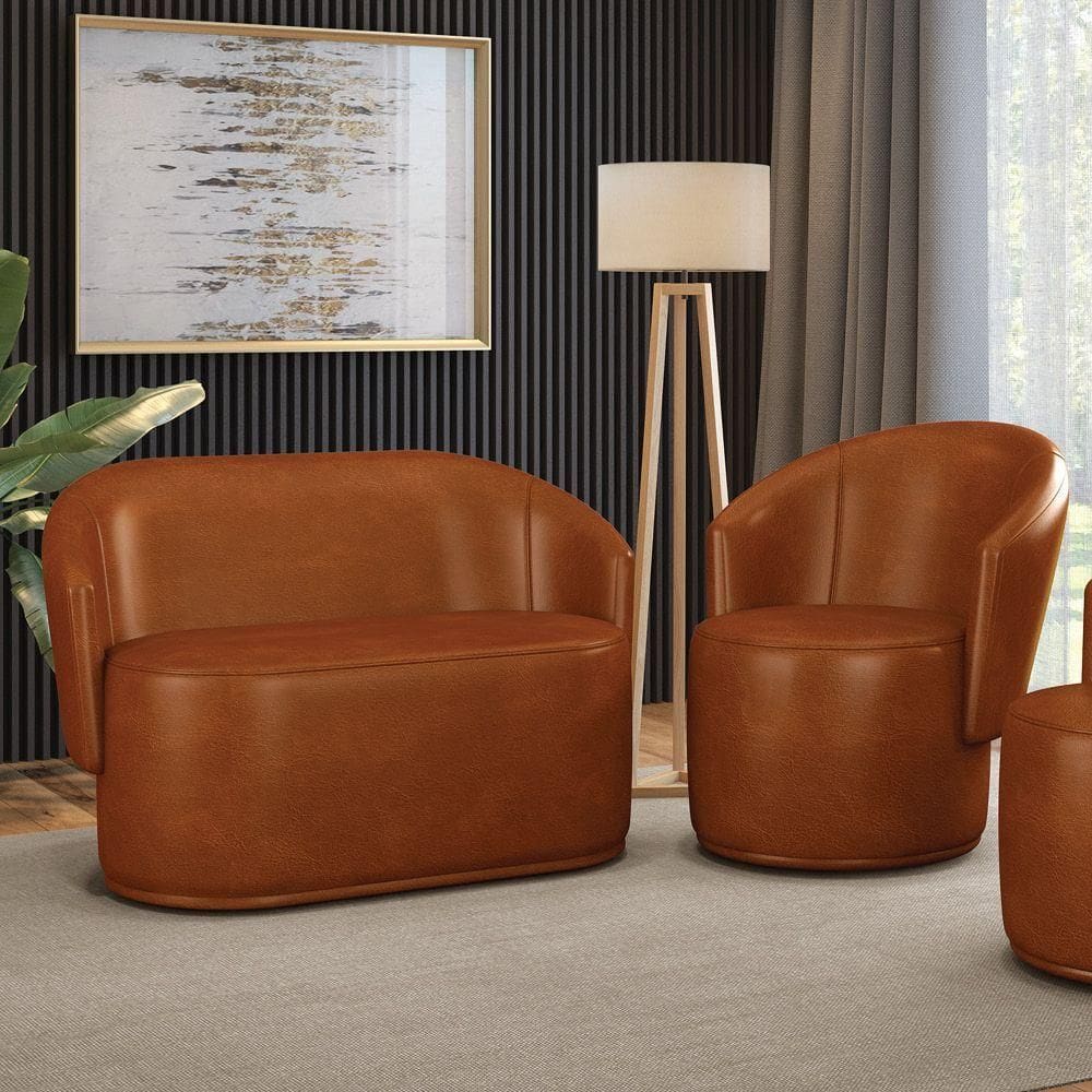 Sofá Namoradeira E Poltrona Orgânica Para Sala Malu Sintético Pu M11 - D`rossi Nozes