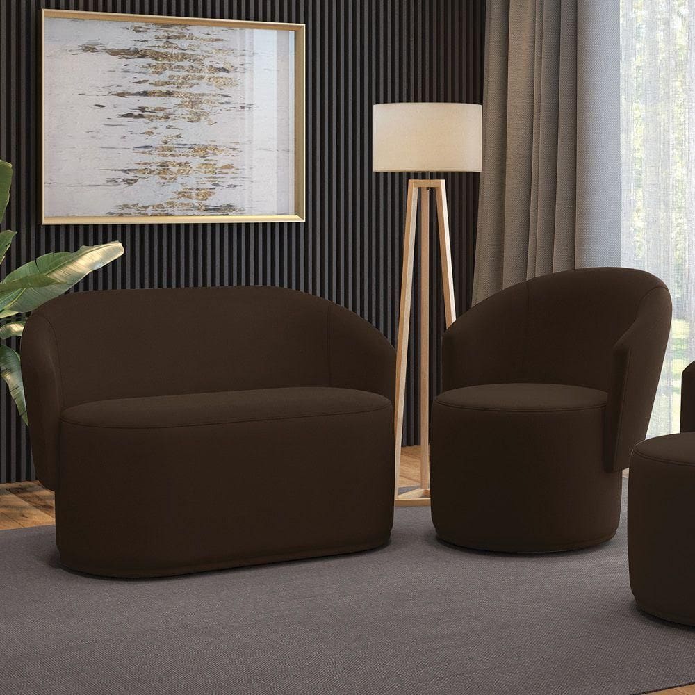 Sofá Namoradeira E Poltrona Orgânica Para Sala Malu Suede M11 - D`rossi Marrom