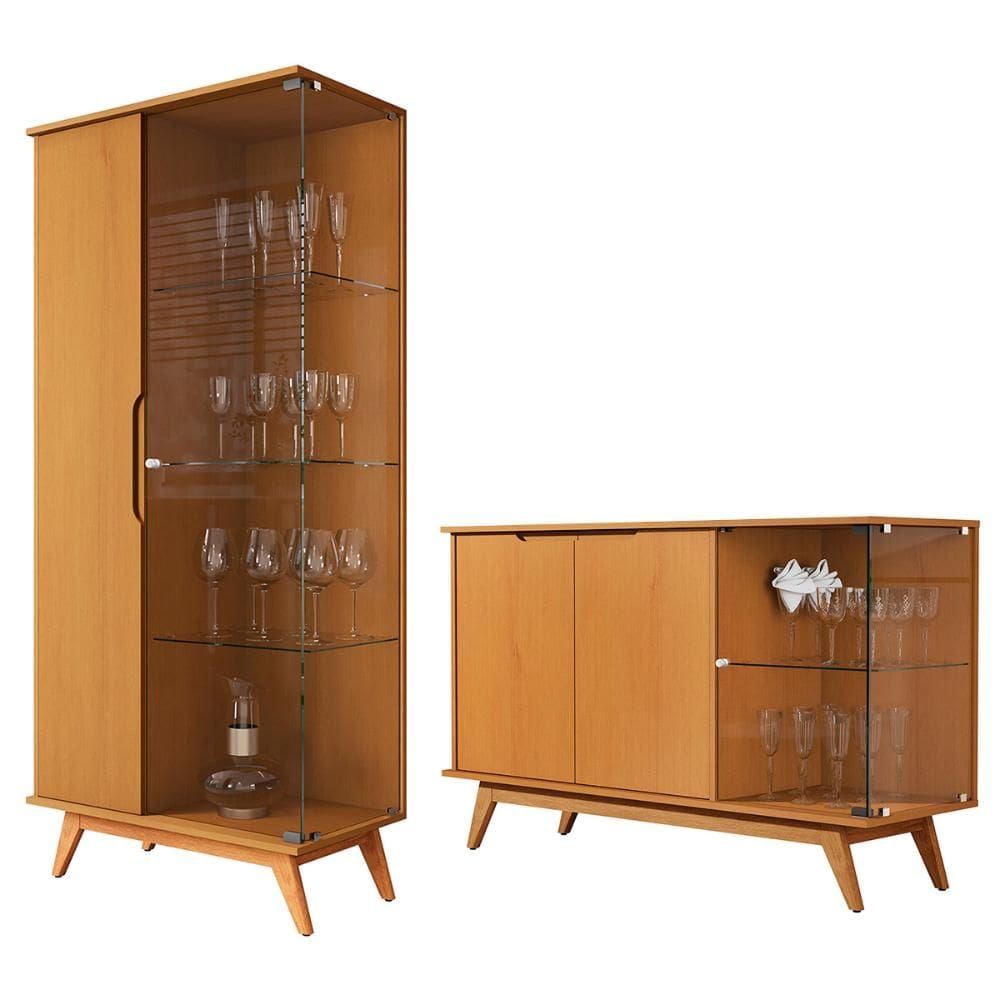 Conjunto de Cristaleira e Aparador Buffet Tucumã 3 Portas