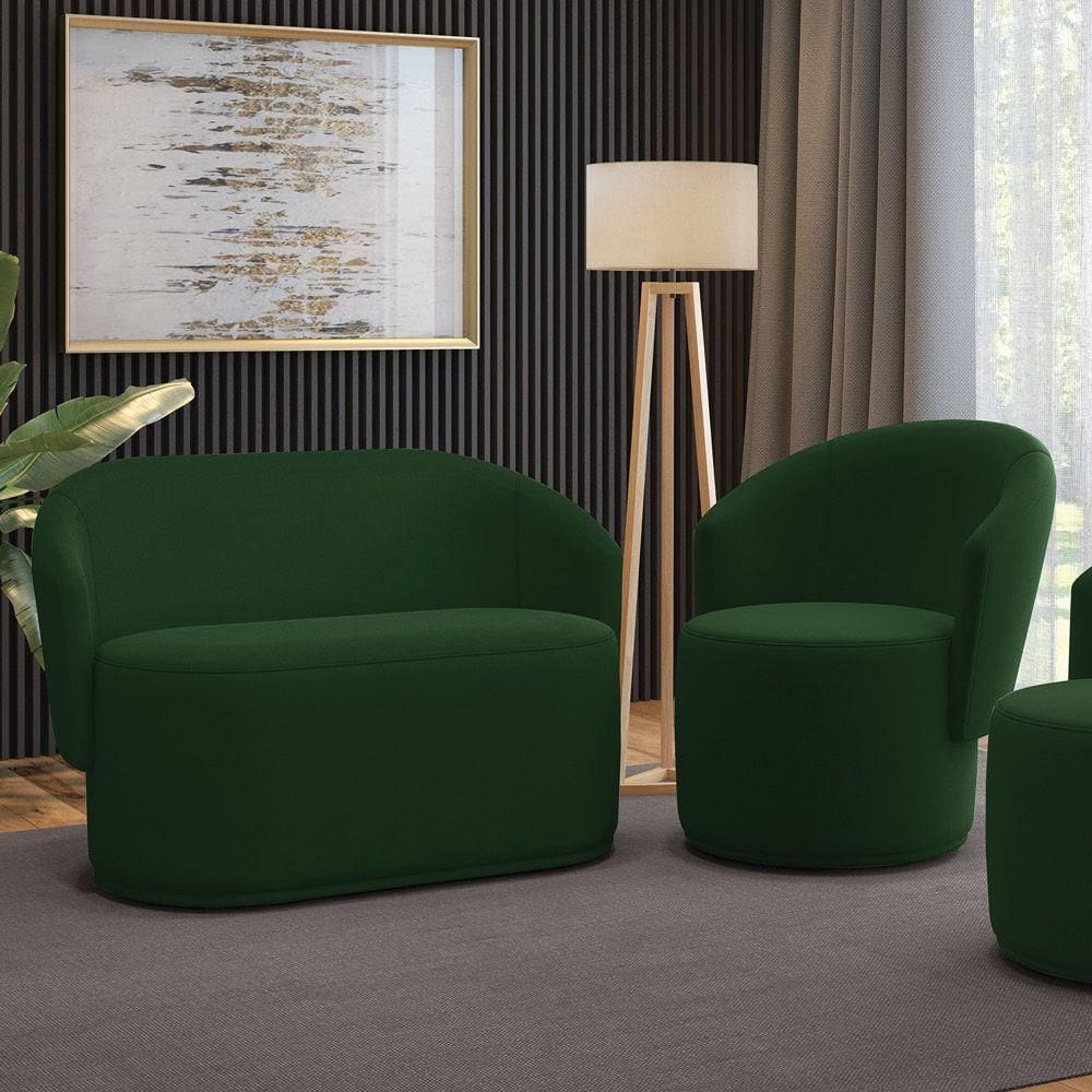 Sofá Namoradeira E Poltrona Orgânica Para Sala Malu Suede M11 - D`rossi Verde