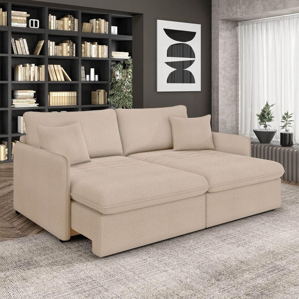 Sofá Retrátil Reclinável 2 Lugares 154cm Maili Bouclê K01 - D`rossi Creme