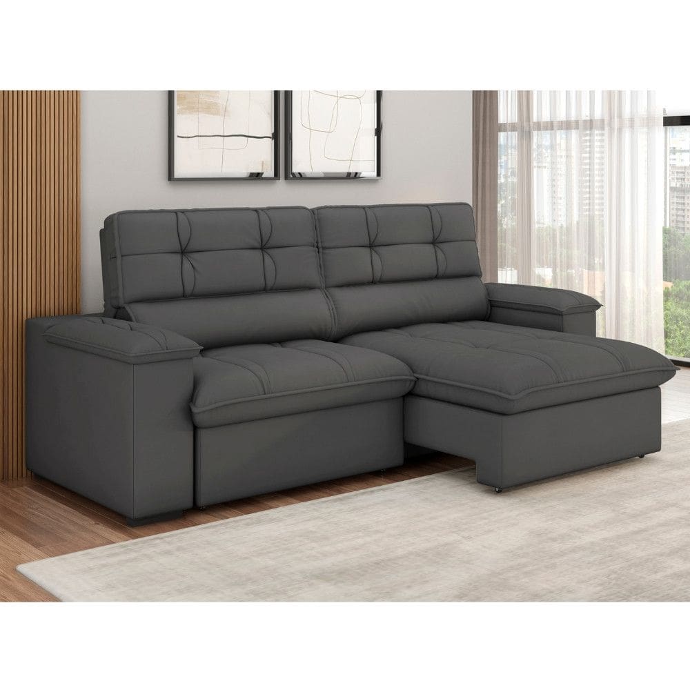 Sofa 3 Lugares Retratil Reclinavel 240cm Slim Veludo Londres Besthouse
