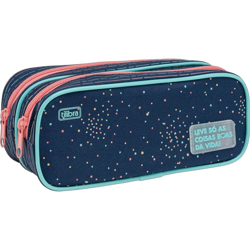Estojo Duplo Académie Dots Azul - Tilibra