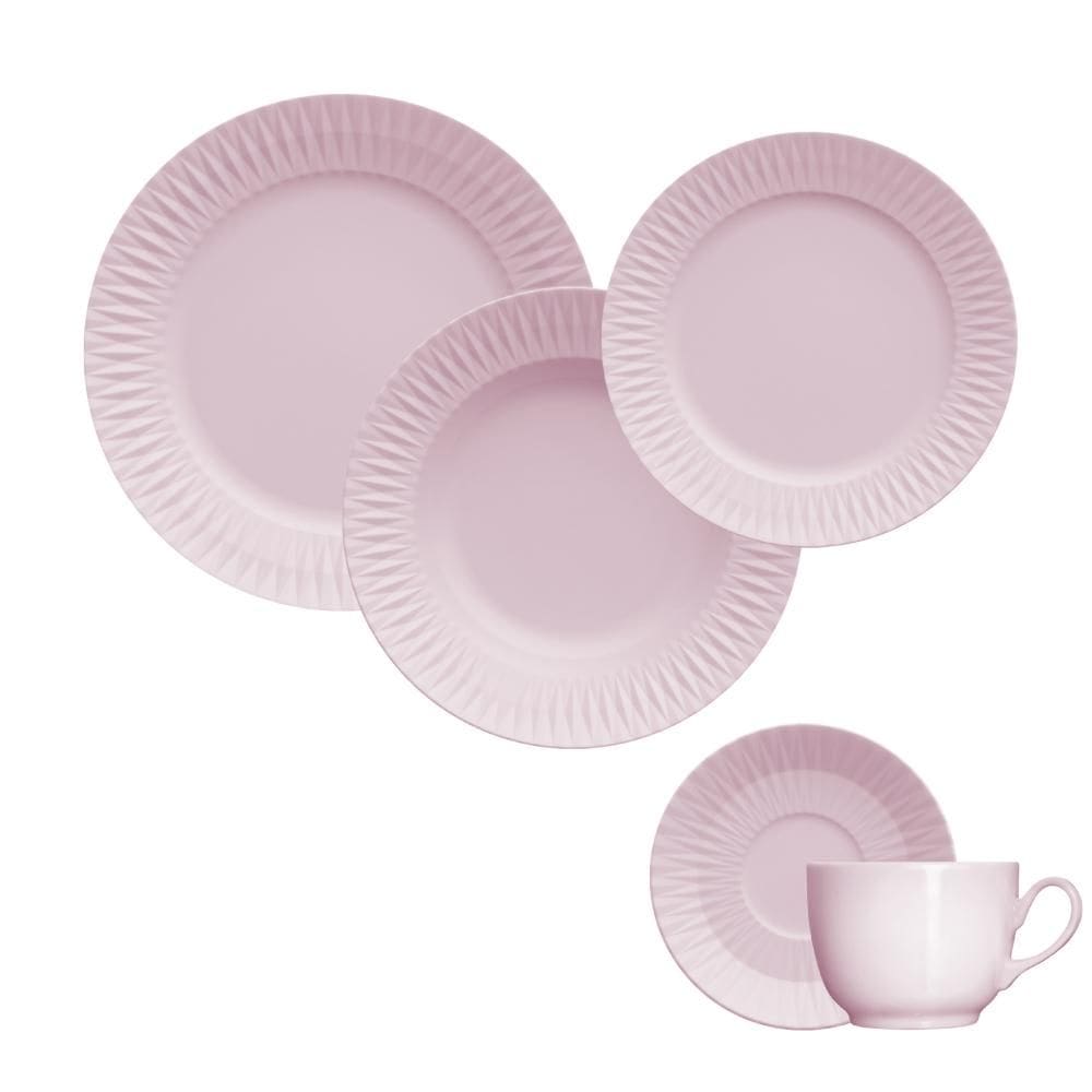 Jogo Jantar Chá 20 Peças Rosa Diamante Germer Porcelanas