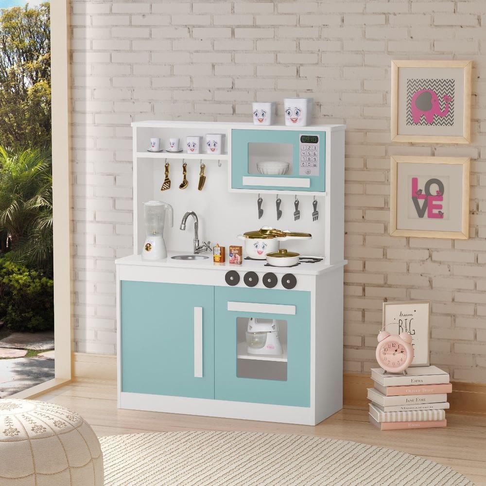 Cozinha Infantil Brincar De Faz De Conta Com Pia Fogão Microondas Bancada Brinquedo