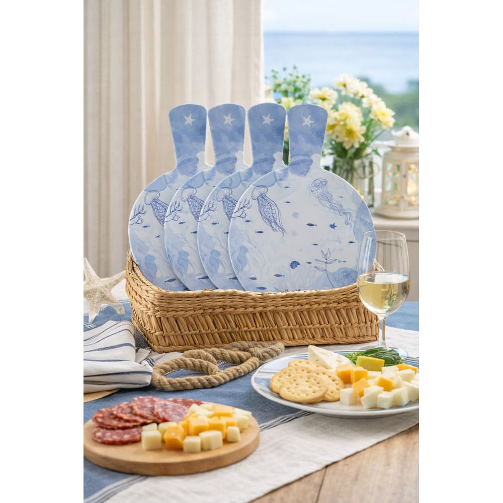 Tábua de Frios Melamina Náutica (Branco Azul) 22,8x32cm - Kit 6