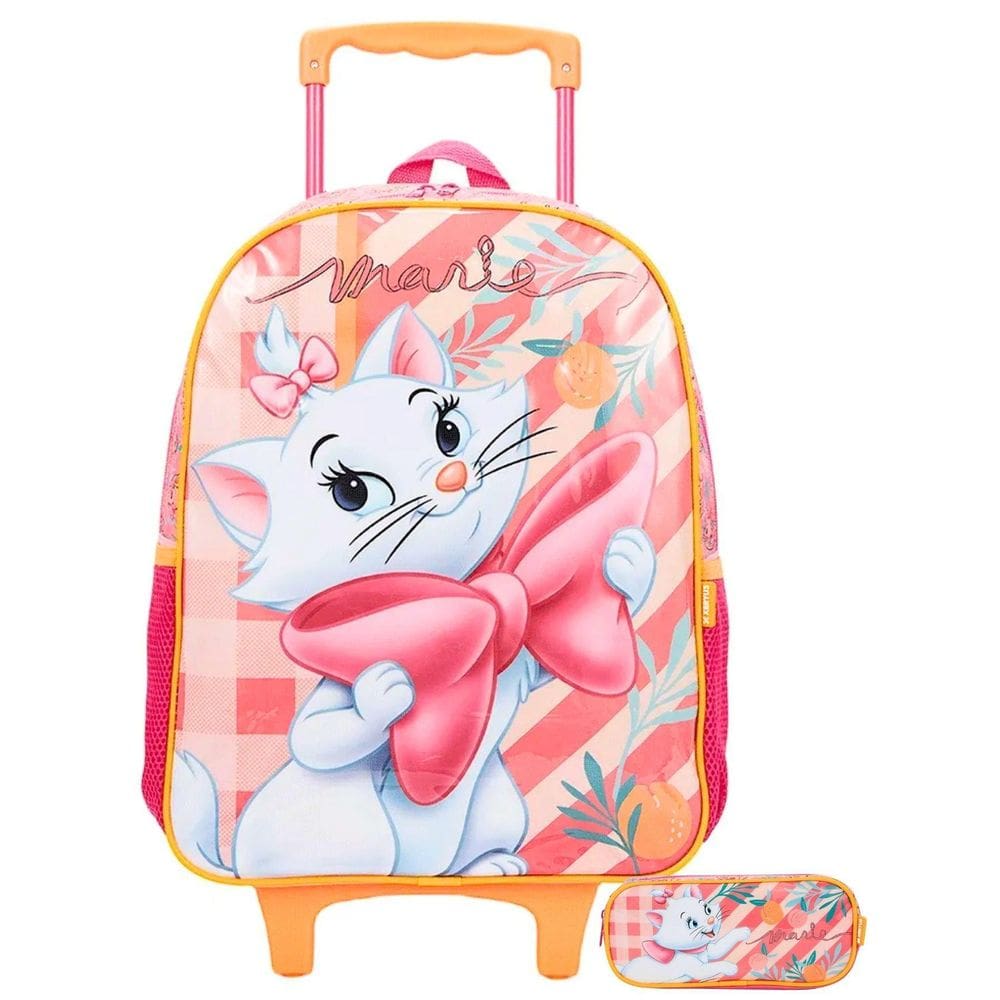 Kit Gatinha Marie Mochila De Rodinha + Estojo Simples