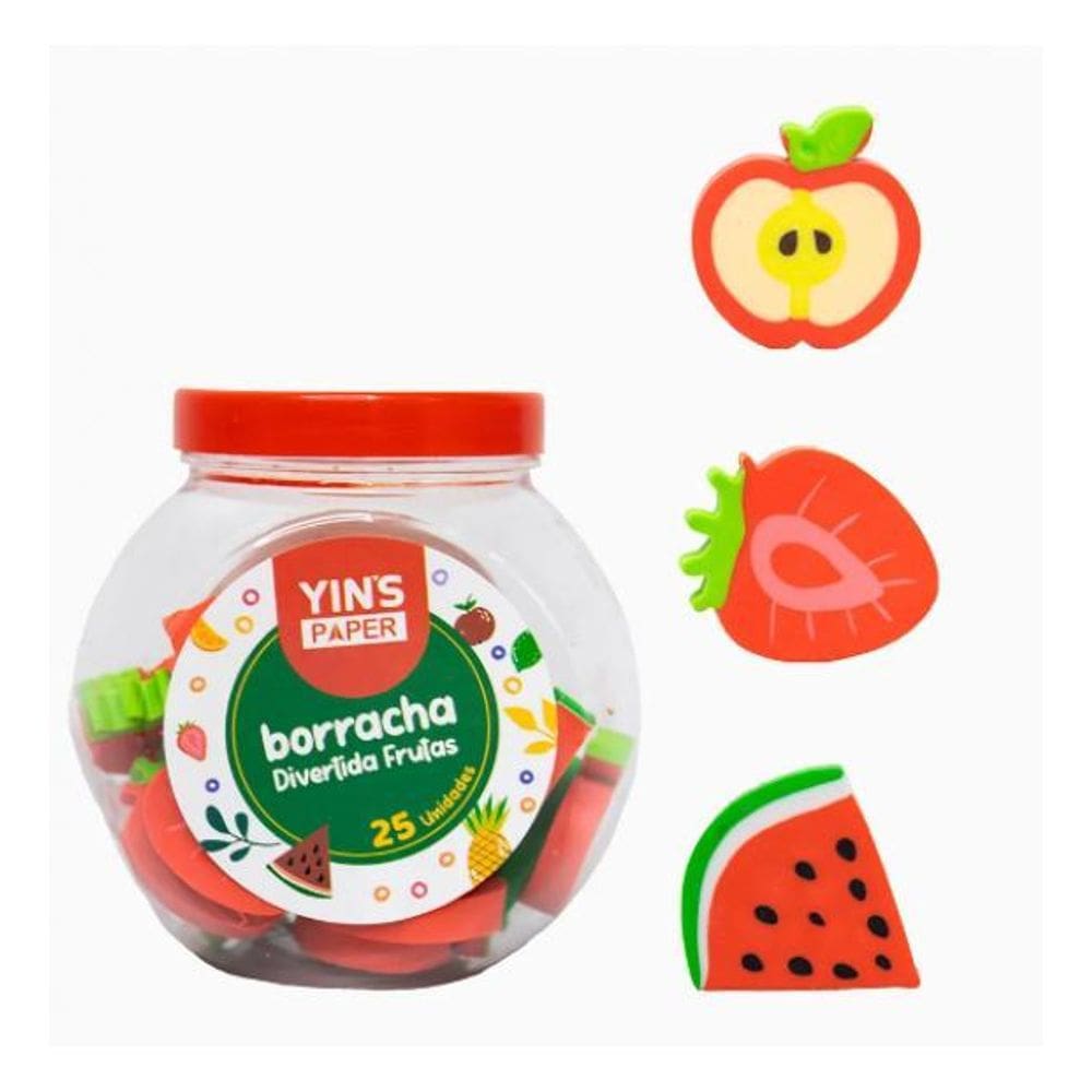 Borracha Escolar Fofa Frutas - 6 Unidades