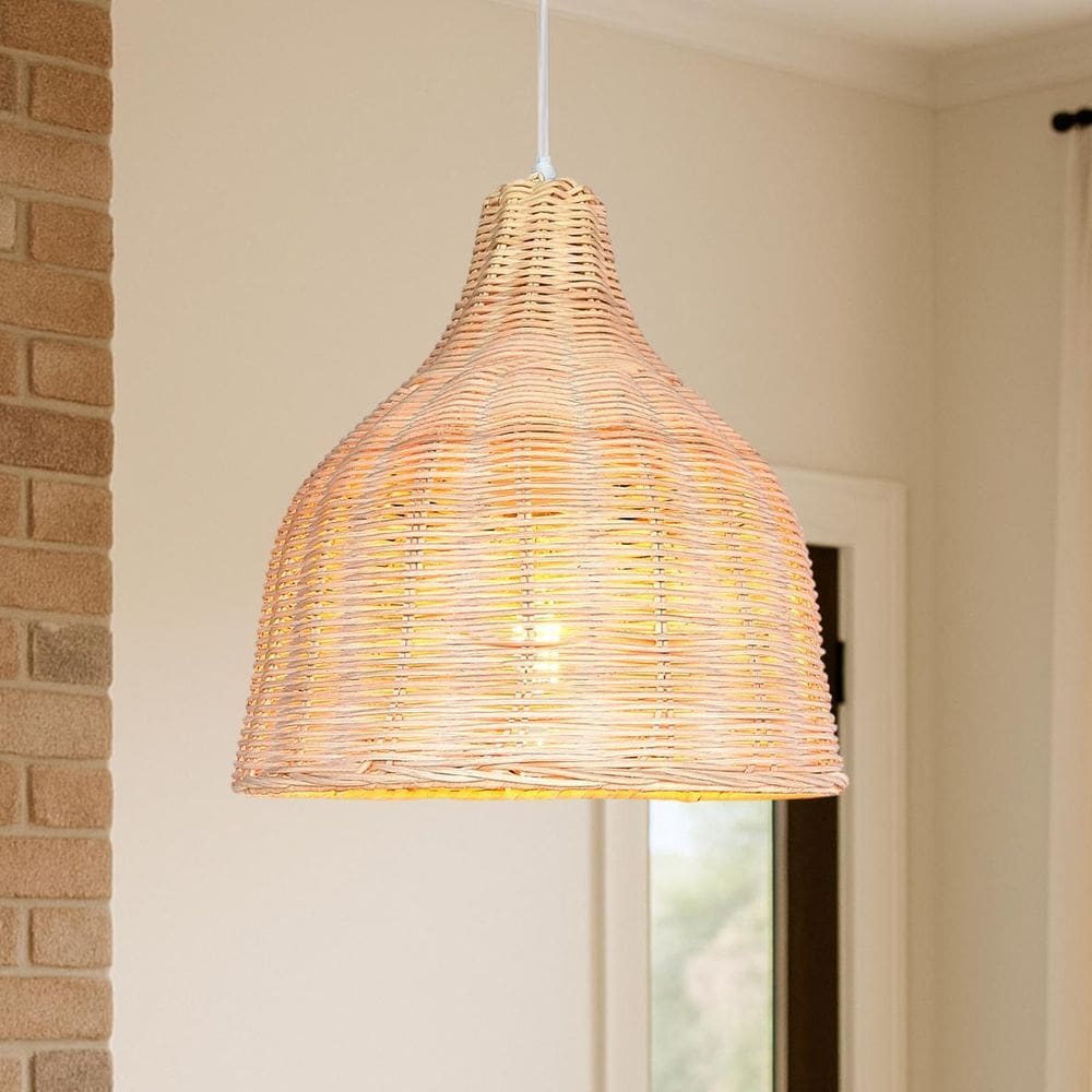 5 Pendente De Rattan Em Fibra Natural Vime E27 Varanda Nat13