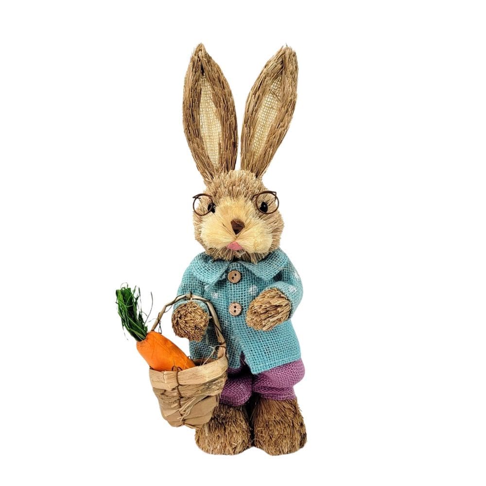 Coelho De Palha Azul E Roxo 36X13X13Cm Decoração De Páscoa