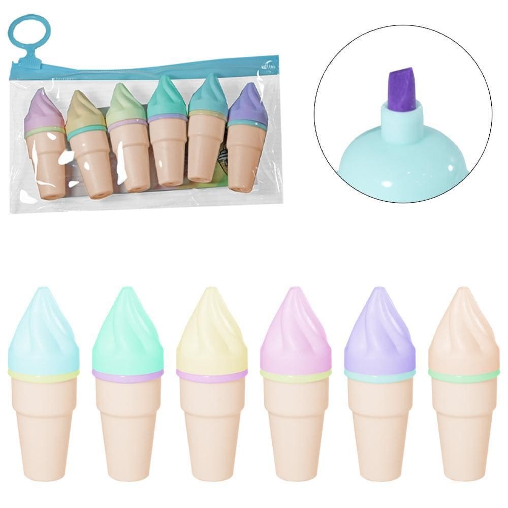 Caneta Marca Texto Fofa 06 Peças Sorvete Color