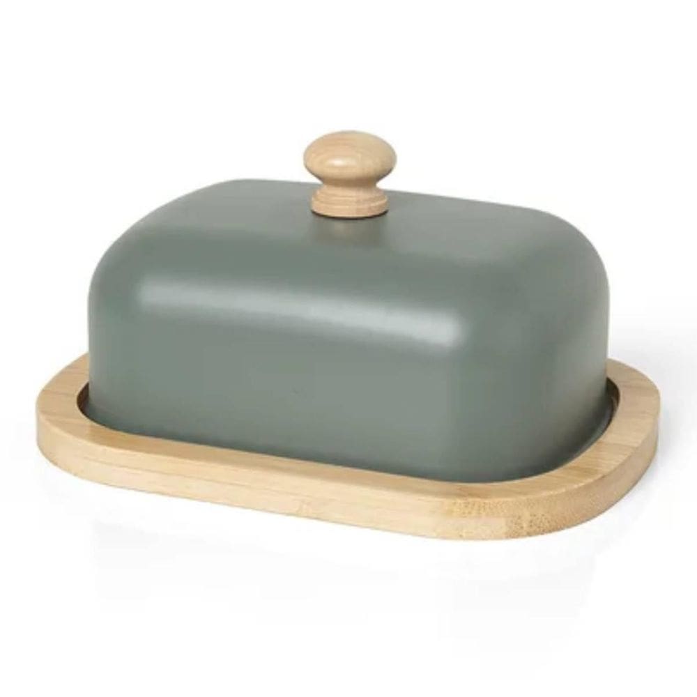 Manteigueira Enjoy Verde 16X12X6 Cm Em Aço E Madeira Copa