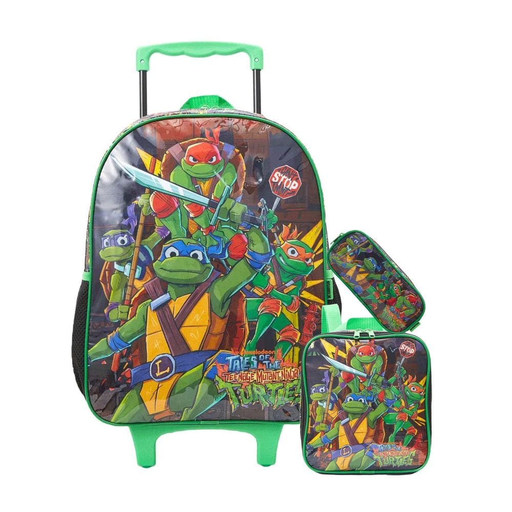 Kit Tartarugas Ninja Mochila Rodinhas + Lancheira + Estojo