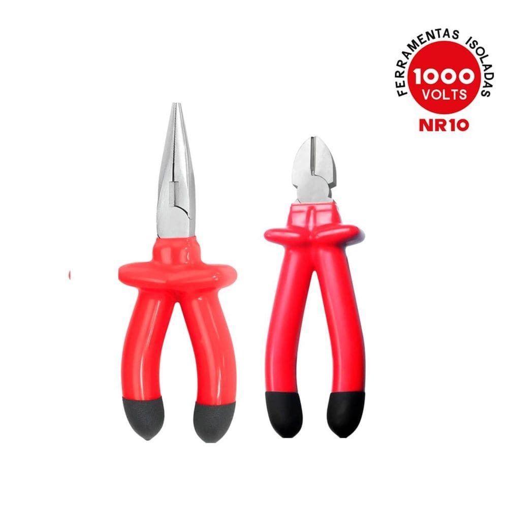 Kit 2 Alicates Bico 1/2 Cana E Corte Diagonal Isolado 1000V