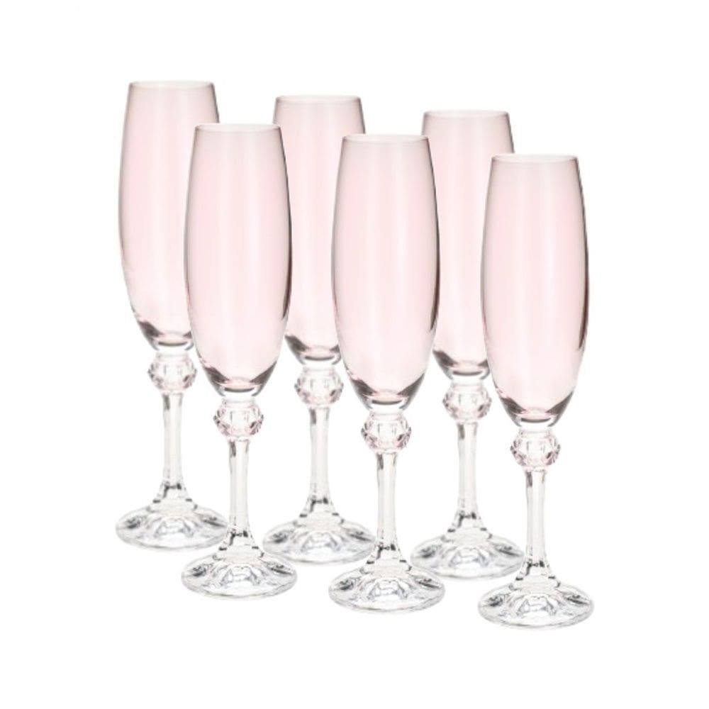 Cj 6 Taças de Cristal P/Champanhe 220ml Elisa Rose Quartz Bohemia