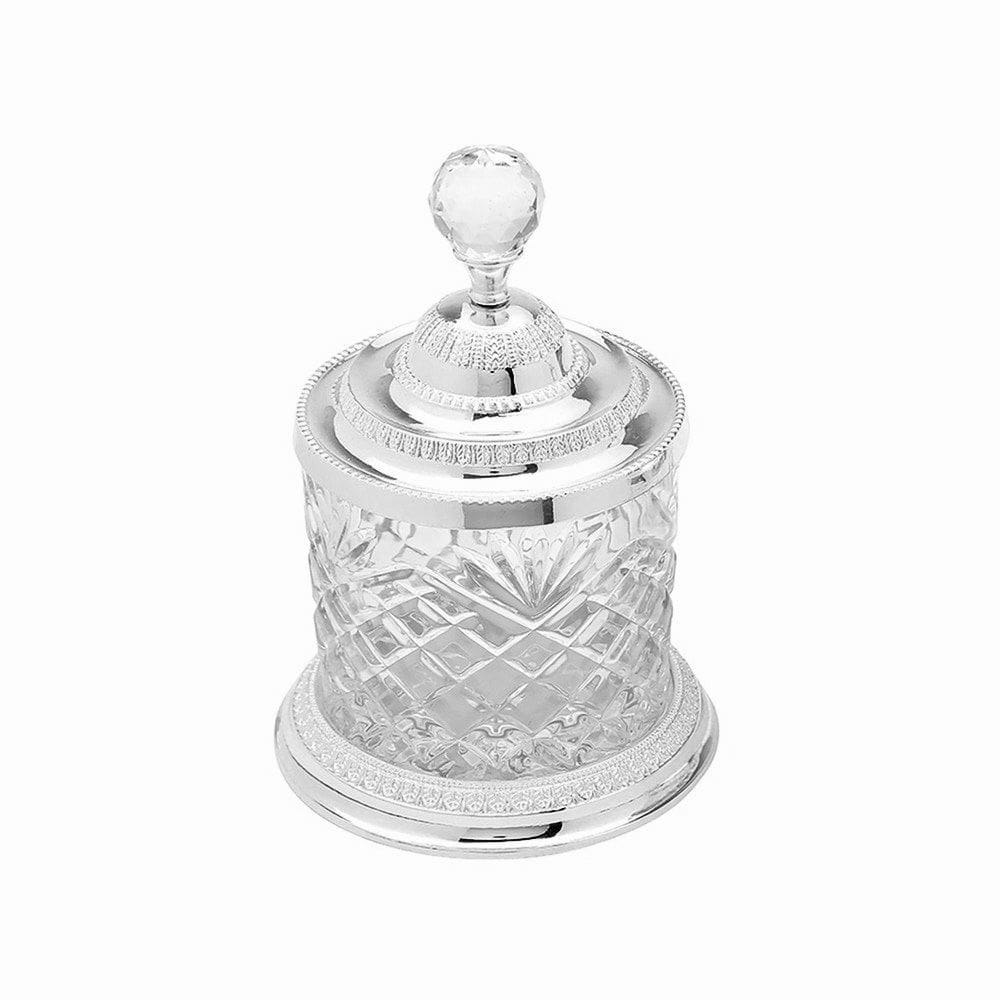 Potiche Decorativo de Vidro C/Base e Tampa de Zamac Crystal Prata 18,5x12,5cm Lyor