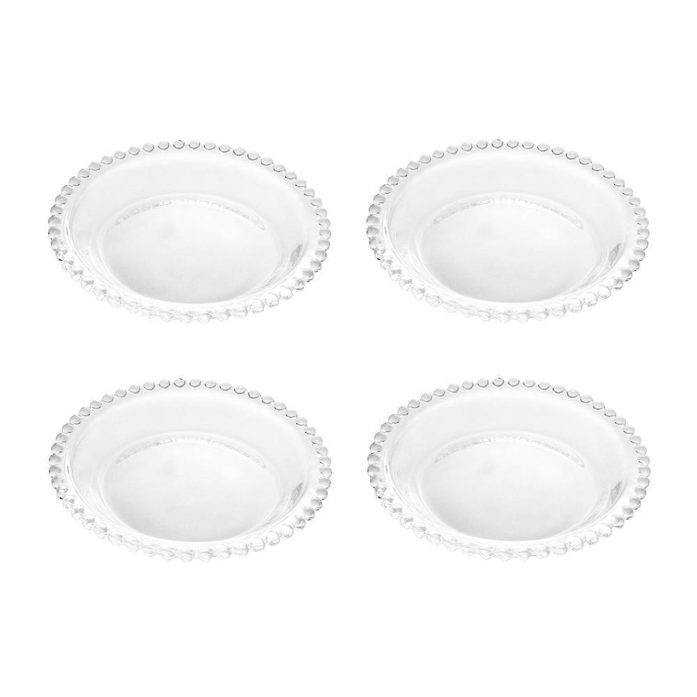 Cj 4 Pratos Fundos de Cristal Pearl Bolinha Transparente 14cm Wolff