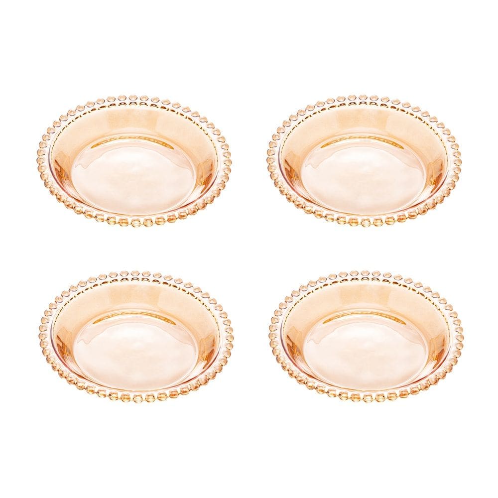 Cj 4 Pratos Fundos de Cristal Pearl Bolinha Âmbar 14cm Wolff