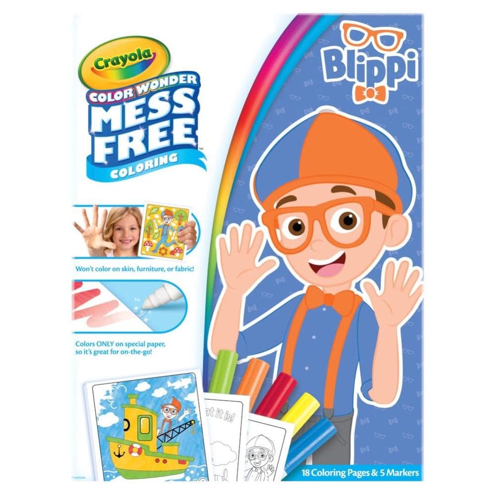 Conjunto de colorir Crayola Blippi Color Wonder com 18 páginas e 5 marcadores