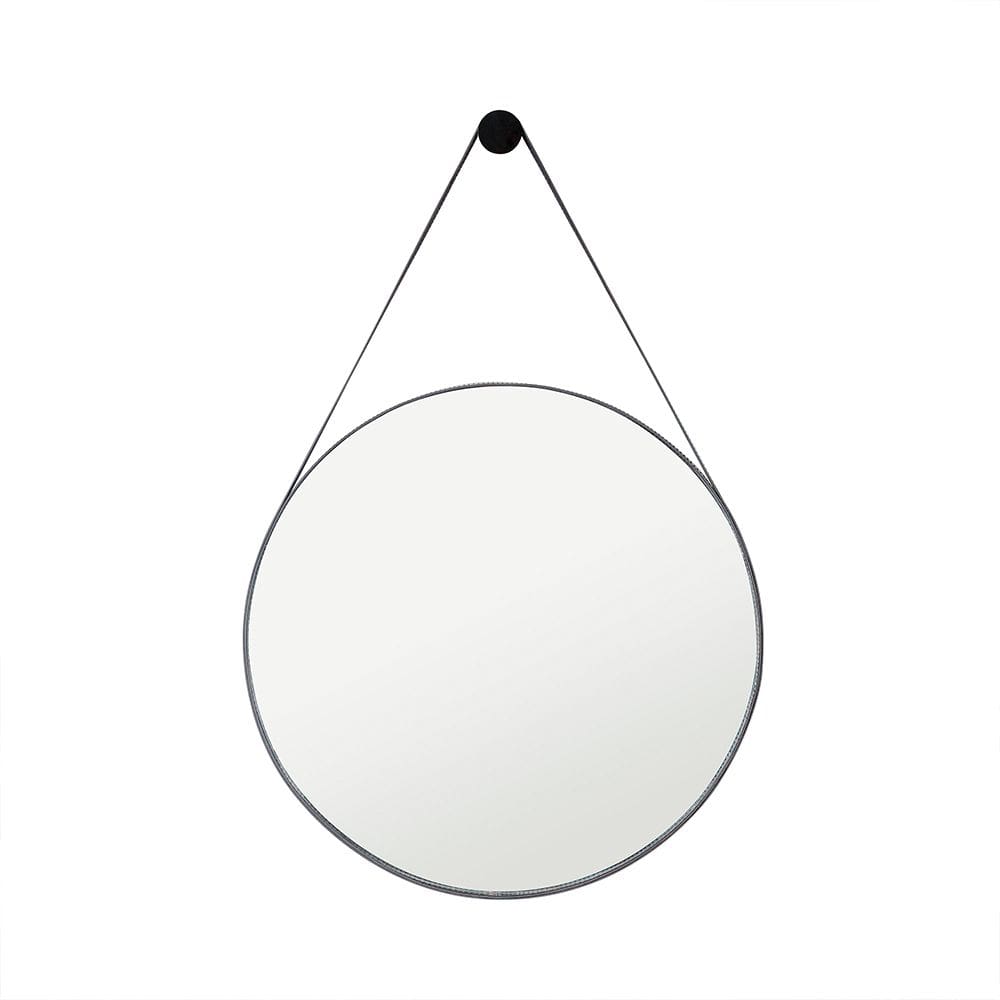 Espelho De Parede Adnet 60cm Carisma Preto Vidro E Corino