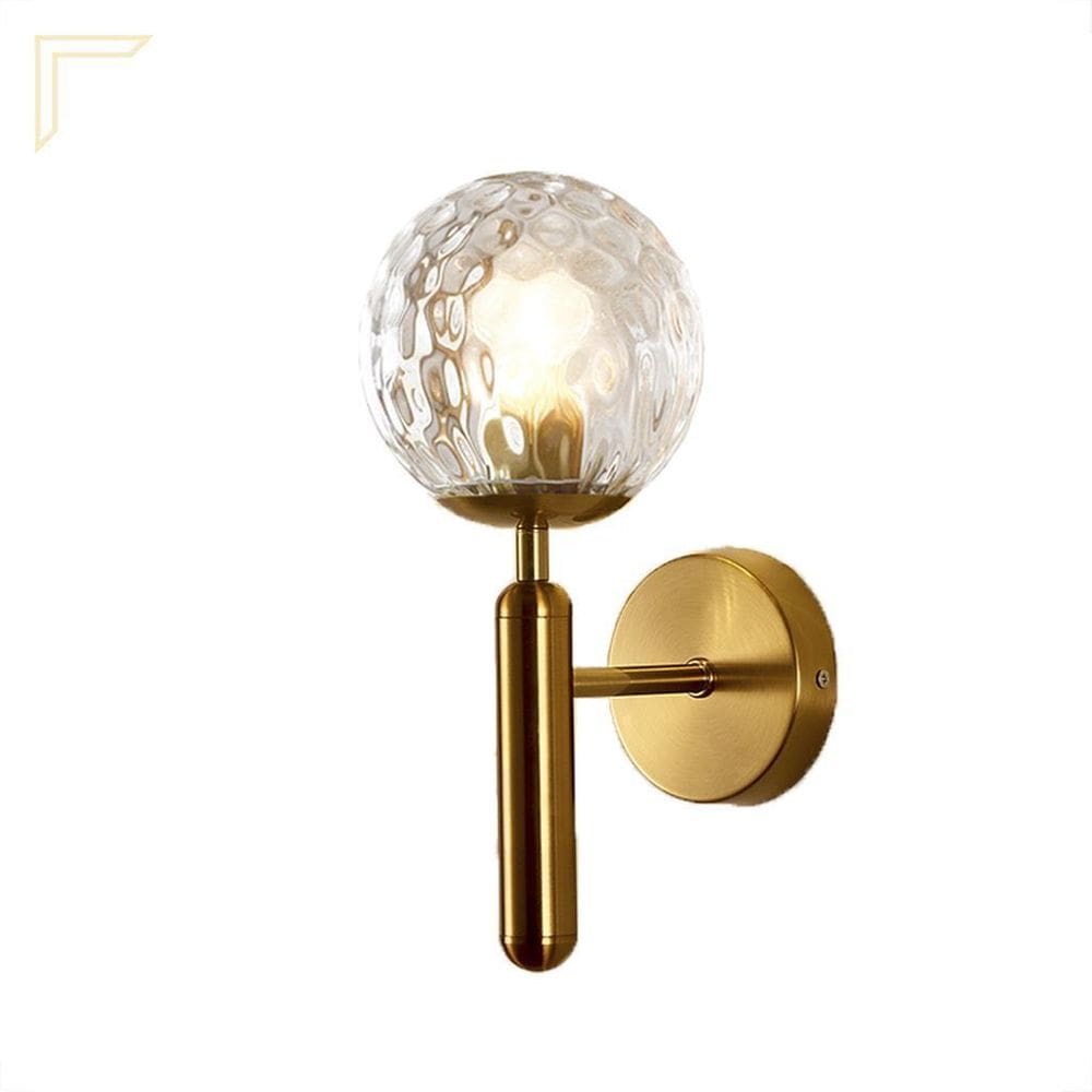 Arandela Dourada Bola Vidro Ondulado Transparente Sala Lup57